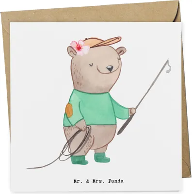 Produktbild von Mr. & Mrs. Panda doppelkarte Reitlehrerin Herz - Weiß - Geschenk, Glückwunschkarte, faltkarte, Grußkarte, anlasskarte, Klappkarte