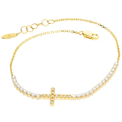 Produktbild von 585er Gelbgold Armband Zirkonia mit Kreuz Armkette Goldarmband Kettenarmband Etui
