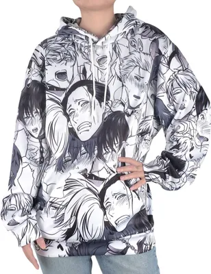 Produktbild von Ahegao Kapuzenpullover mit männlichen Gesichtern | Yaoi Manga Hoodie | Weiß | Größe: S