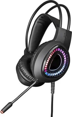 Zdjęcie produktu dla Zestaw słuchawkowy USB do gier Varr Pro z podświetleniem RGB, wysięgnikiem mikrofonu, wielokanałowym dźwiękiem 7.1, redukcją szumów, mocnymi głośnikami 30 mW, USB-A, zintegrowanym kablem 2,2 m, czarny