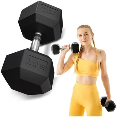 Produktbild von TREX SPORT Hexagon Gusseisen Kurzhanteln TX-100RD | gummierte Hanteln 10 kg mit verchromtem Griff | Krafttraining Dumbbells rutschfest, bodenschonend