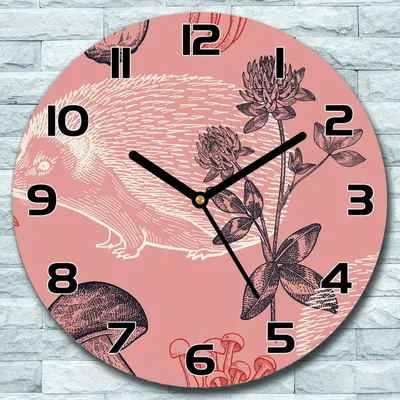 Produktbild von Wanduhr aus Glas Rund fi 30 Pilze mit Igel Quarz Deko Schlafzimmer Büro