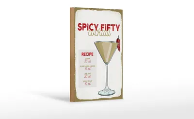Produktbild von Holzschild Rezept Spicy Fifty Cocktail Recipe 12x18 cm Dekoration