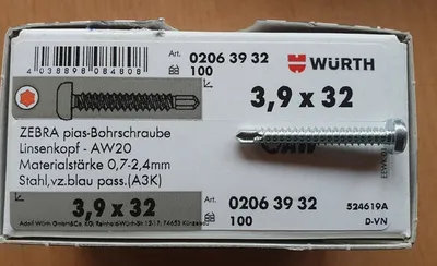 Produktbild von Art. 02063932 Würth Zebra Pias Bohrschraube Flachkopf Schrauben 3,9x32 AW 20, 100 Stück