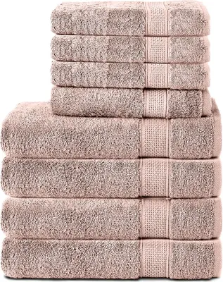 Produktbild von Komfortec 8er Handtuch Set aus 100% Baumwolle, 4 Badetücher 70x140 und 4 Handtücher 50x100 cm, Frottee, Weich, Groß, Rosa