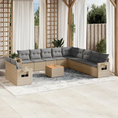 Produktbild von Design 12-tlg. Garten-Sofagarnitur mit Kissen Beige Poly Rattan, Gartensofas 2024 Neu