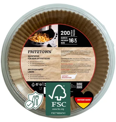 Immagine prodotto di Carta forno con rivestimento antiaderente, resistente al calore, 200 fogli, rotonda, diametro 16 cm, per friggitrici ad aria