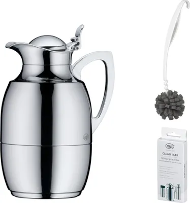 Image de alfi JUWEL Isolierkanne chrome plated – Vorteilsset mit Reinigungsbürste CLEAN FIX 30 cm + CLEAN TABS (20 Stück) | HAN 1918000065 | EAN 4002458535208