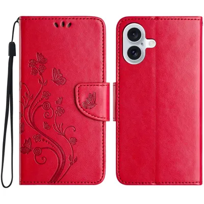 Produktbild von Mobigear Flowers iPhone 16 Hülle Klapphülle Geldbörse - Rot