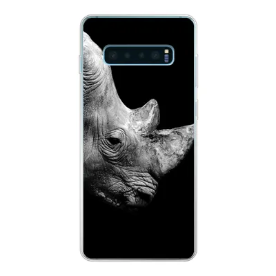 Produktbild von MuchoWow® Handyhülle Schutzhülle Hülle für Samsung Galaxy S10 Lite Portrait Nashorn auf schwarzem Hintergrund Silikon Softcase Handy Hülle - Schutz