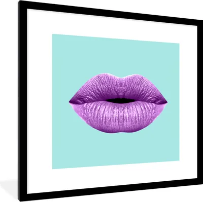 Produktbild von MuchoWow® MuchoWow® Gerahmtes Poster Lippen - Pastell - Lila 40x40 cm - Poster mit zchwarzem Bilderrahmen - Poster - Plakat im Rahmen