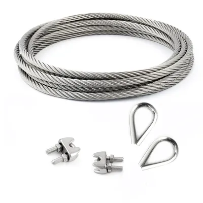 Produktbild von DRAHTSEIL EDELSTAHL + 2 SEILKLEMMEN + 2 KAUSCHEN 4mm 100 Meter   7x19 Edelstahlseil Seil Stahlseil