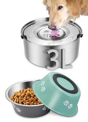 3L Hunde-Wassernapf mit 2 Edelstahl-Näpfen, auslaufsicher