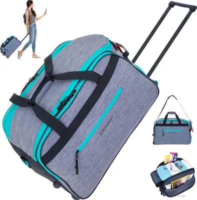 Produktbild von Reisetrolley Weekender Duffle Elephant Travel 55 cm Trolley Reisetasche mit Rollen Saunatasche Damen Herren Trolly Reise Tasche 13030 Grau Türkis
