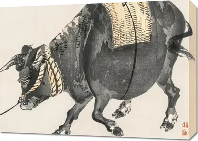 Zdjęcie produktu dla Obraz 70x50cm Black Bull, Kōno Bairei Japoński Vintage do Salonu