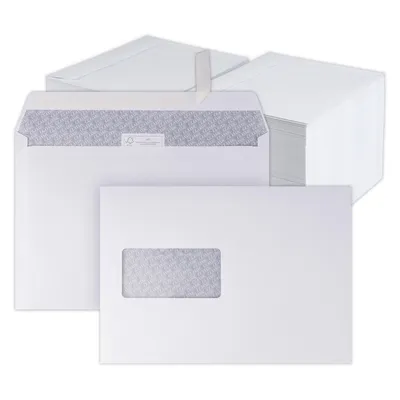 Image de 500 pièces Enveloppes - C5 Enveloppes avec fenêtre - 162x229 mm - Enveloppes d'expédition - blanc - fermeture adhésive Haftfix - Enveloppes - Papier