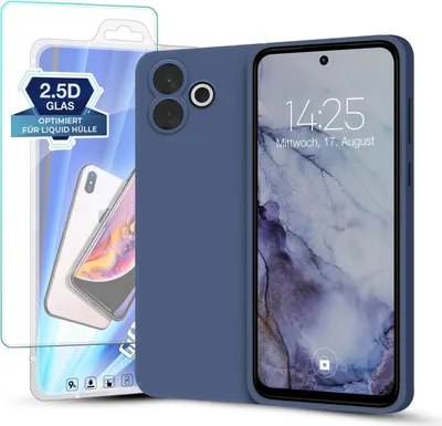 A smartphone case and screen protector are displayed against a white background.