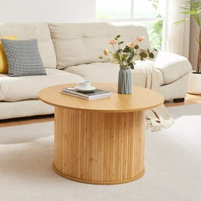 Obrázok produktu pre Konferenčný stolík "Ledepid" 48 x Ø80 cm okrúhly bambus + MDF príroda