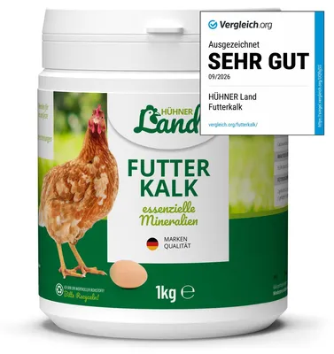 Produktbild von HÜHNER Land Futterkalk für Hühner 1kg – Essenzielle Mineralien für Starke Knochen und Feste Eierschalen, Natürliche Mischung aus Algenkalk und Calcium, Grit für Knochen- & Eibildung