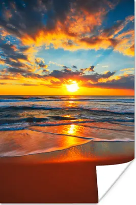 Produktbild von MuchoWow® Poster Meer - Sonnenuntergang - Strand - Wolken - Orange 120x180 cm - Kunstposter