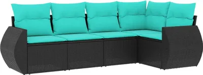 Produktbild von vidaXL 5-teiliges Gartensofa-Set mit Kissen, schwarzes Polyrattan