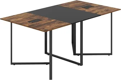 Obrázok produktu pre Konferenčný stôl 180 x 100 cm, veľký konferenčný stôl pre 6 až 8 osôb, obdĺžnikový kancelársky stôl s 2 priechodkami pre káble, kovová konštrukcia, nosnosť 120 kg, vhodný do konferenčnej miestnosti a kancelárie