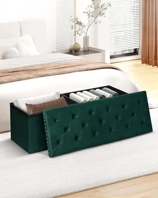 Produktbild von Gefaltete Samt Aufbewahrungstruhe Fußbank Flur Schuhschrank 110x40x40cm Grün