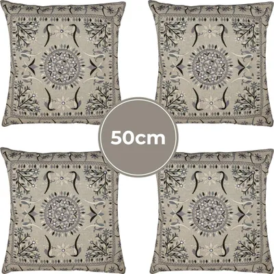 Obrázok produktu pre Marrákeš sada 4 poťahov na vankúše vankúš 50x50 cm veľký | pohovka vankúš plyšový bavlnený vankúš vyšívaný ako dekorácia do obývačky na kreslo a pohovku | dekoratívny vankúš lóža sivá ako vankúš na stoličku v jedálni