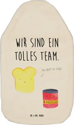 Produktbild von Mr. & Mrs. Panda Wärmflasche Toast Marmelade - Weiß - Geschenk, Toastbrot, Süß, Dreamteam, mit Bezug, Flauschige, Wärmflaschen, Wärmekissen, Bettflasche, Lustige Sprüche
