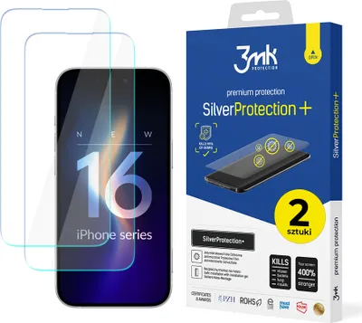 Produktbild von (2 Stück) 3mk Display Antimikrobielle Schutzfolie SilverProtection+ für Apple iPhone 16 Pro 0,21mm Self-Heal