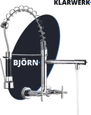 Produktbild von Björn | Gastronomie Wandmontage Armatur Chrom glänzend | Profi Küchenarmatur Edelstahl Zwei Brausen | Doppelspülbecken Wasserhahn Restaurant Wand
