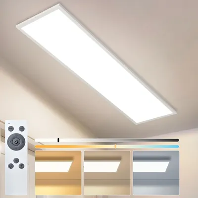 Zdjęcie produktu dla Panel LED ZMH, 100x25 cm, możliwość regulacji jasności, kolor biały. Płaska lampa sufitowa do salonu, moc 13,5W, z pilotem. Regulacja temperatury barwowej, idealna do sypialni, kuchni i przedpokoju