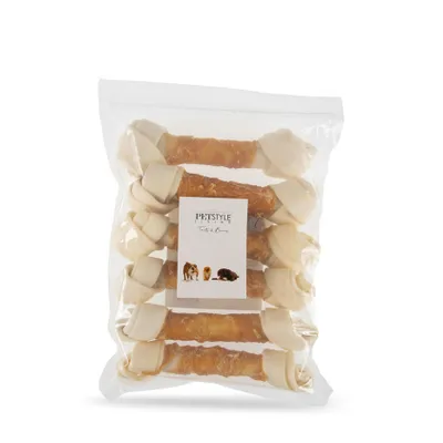 Produktbild von Petstyle Living Geknoteter Kauknochen mit Huhn - Hundesnack - 6 Stück - 20-21cm