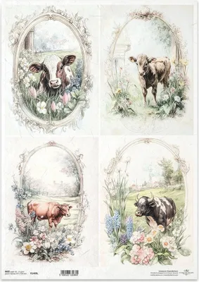 Produktbild von Reispapier Decoupage Bastelpapier für Decoupage A3 ITD-1409L Kuhrahmen Landhausstil