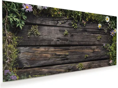 Produktbild von Glasbild 110x55cm in XXL für Wohnzimmer, Schlafzimmer Motiv Holz mit Blumen
