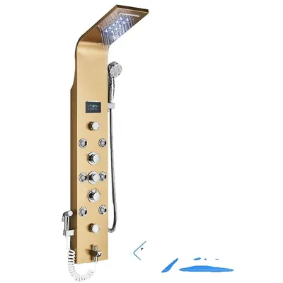 Zdjęcie produktu dla Panel prysznicowy LED do łazienki, 6 trybów, inteligentny wyświetlacz LCD, deszczownica w kolorze różowego złota, Golden 8009