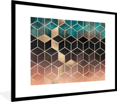 Produktbild von MuchoWow® Gerahmtes Poster Abstrakt - Würfel - Gold - Muster - Luxus 80x60 cm - Poster mit Schwarzem Bilderrahmen Wandposter Rahmen Foto Bilder - Schlafzimmer-Dekorationen - Fotoposter