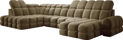 Produktbild von DomoHome Ecksofa Tollo Olivgrün Salvador-Stoff Linke Seite 400x217x105 cm, U-Form Sofa mit Schlaffunktion, Bettkasten 120x85x17 cm, Elektrisch Verstellbar