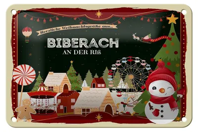 Produktbild von Blechschild Weihnachten Grüße aus BIBERACH an der riß Geschenk  18x12cm