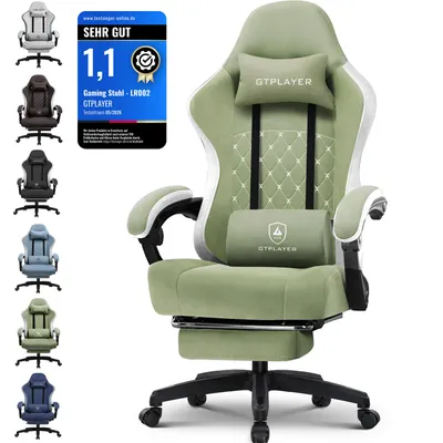 Immagine prodotto di PLAYER sedia da gioco Poltrona ergonomica da gioco Sedia da scrivania Sedia da corsa per PC gamer con superficie in tessuto, cuscino di seduta in piuma, braccioli di collegamento