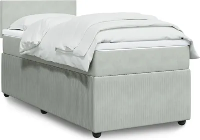 Produktbild von Design Boxspringbett mit Matratze Hellgrau 100x200 cm Samt, Klassische Betten 2024 Neu