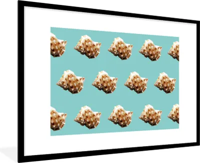 Produktbild von MuchoWow® MuchoWow® Gerahmtes Poster Muscheln - Muster - Grün 90x60 cm - Poster mit zchwarzem Bilderrahmen - Wanddekoration - Fotos