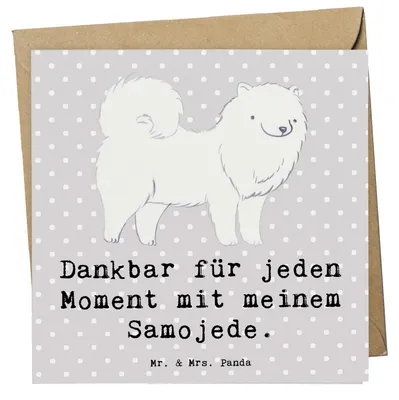 Produktbild von Mr. & Mrs. Panda Glückwunschkarte Samojede Moment - Grau Pastell - Geschenk, anlasskarte, Grußkarte, Samojedenspitz, Klappkarte, Samojedenhund, faltkarte, doppelkarte