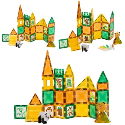 Produktbild von Fits4Kids Magnetic tiles - 46 Teile - Fits4Kids Magnetische Bausteine - STEM Spielzeug zum kreativen Bauen - Magnetische Bauklötze - Jungle Journey