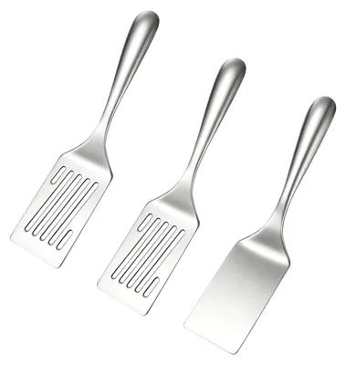 Produktbild von Ein 3-teiliges Set aus Edelstahl, bestehend aus einem Grillspatel, einem Pfannenwender und einem Spatel