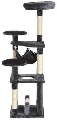 Image de Arbre à gratter pour chats avec hamac | Couleur : Gris | Dimensions : 15,74 x 15,74 x 51,96 cm
