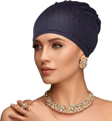 Produktbild von Leichtgewichtes Chemomütze für Haarverlust, atmungsaktiv und für täglichen Gebrauch - Marineblau, 40 cm