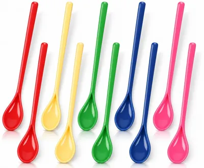 Productafbeelding van Plastic lepels met lange steel - 10 stuks herbruikbare dessertlepels - geschikt voor ijs, koffie, yoghurt en dranken - in verschillende kleuren