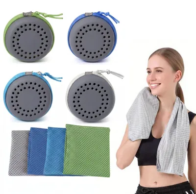 Imagen del producto de Toallas deportivas refrescantes, juego de 4 unidades, 90 x 30 cm, de secado rápido, con funda de silicona, ideales para yoga