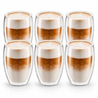 Produktbild von LAPRESO® Latte Macchiato Gläser doppelwandig 6er Set 350ml - Doppelwandige Gläser modernes Design Cappuccino Tassen Teegläser aus Borosilikatglas